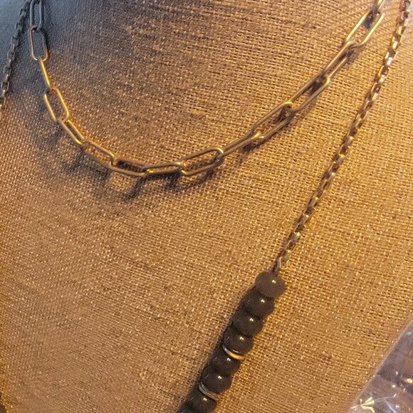 Meghan Browne Style Dot Gray Layered Look Bead & Chain Necklace - Picture 4 of 15